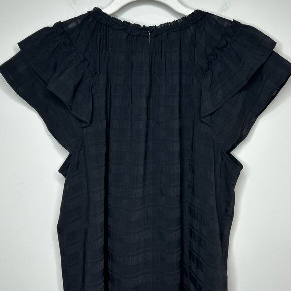 LOFT Black Cap Sleeve Shirt Size M NEW Plaid Grid - Picture 8 of 9